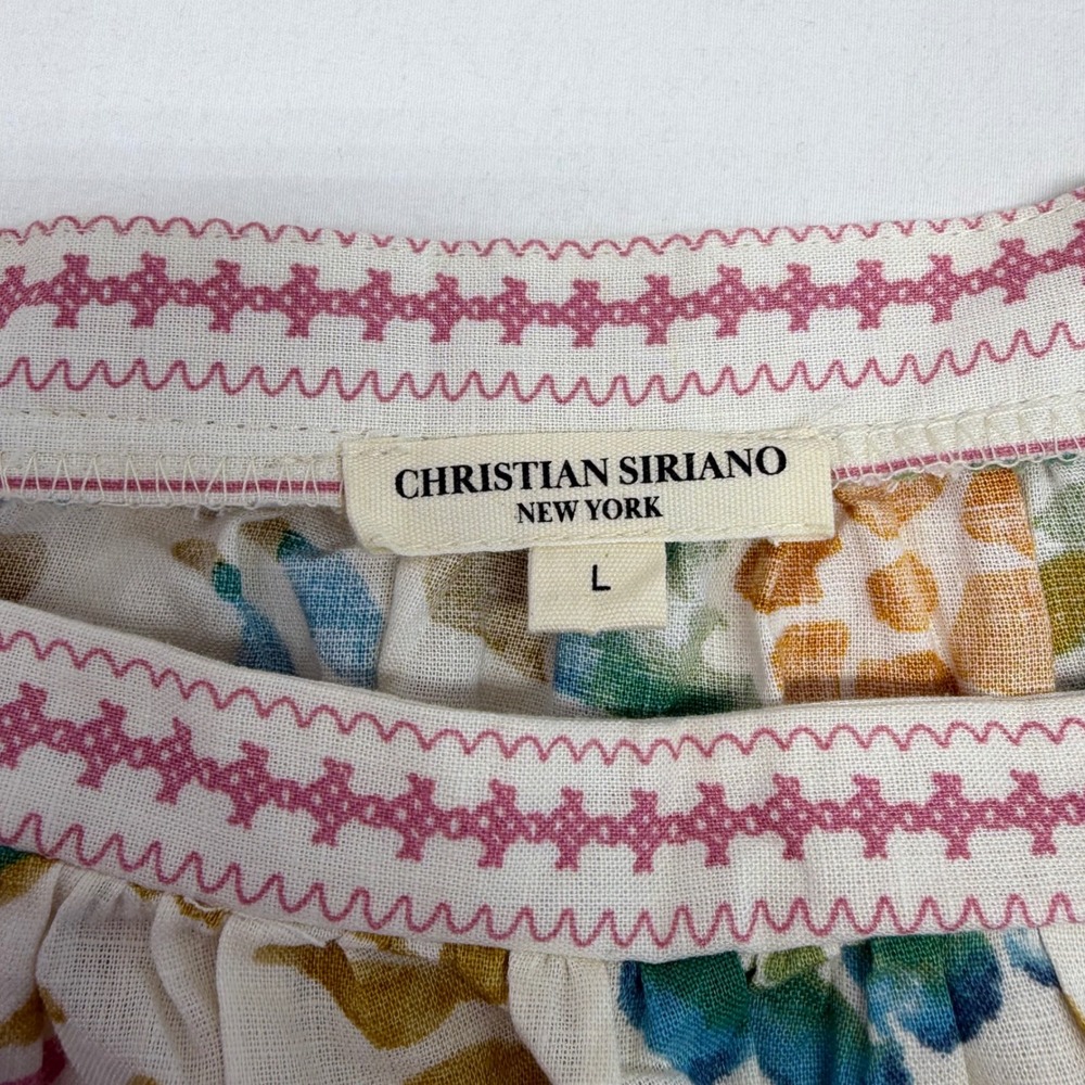 Christian Siriano Floral Crochet Linen Top Women Large Boho Peasant Square Neck - Picture 9 of 14